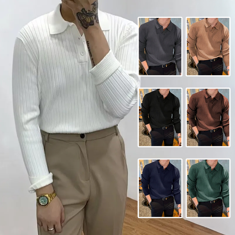 Polo homme décontracté à manches longues